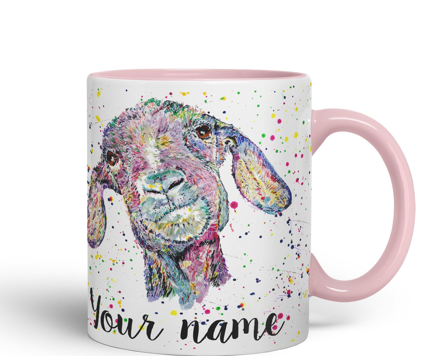 Vixar Personalised with Your Text Goat Farm Animals Watercolour Art Coloured Ceramic Mug Cup Gift 330ml 11oz Custom Work Office Tea Coffee