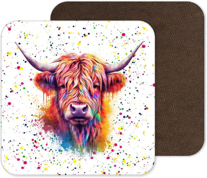 Colour Splash Highland Cow – Bright Rainbow Animal Coaster (4)