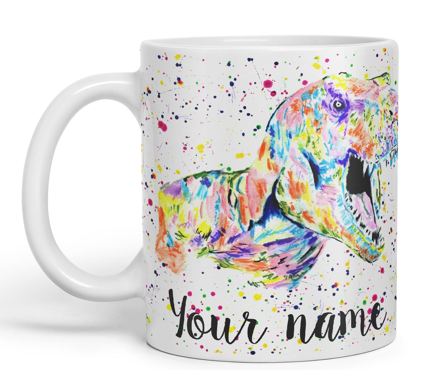 Vixar Personalised with Your Text Dinosaur T-Rex Tyrannosaurus Home Art Coloured Ceramic Mug Cup Gift 330ml 11oz Custom Work Office Tea Coffee