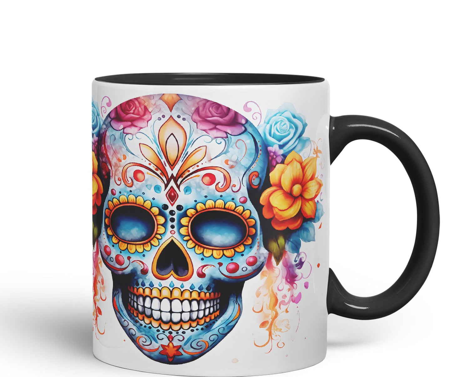 Sugar Skull and Roses Ceramic Coloured Mug Cup for Tea Coffee Hot Brew 330ml 11Oz Gift sk4