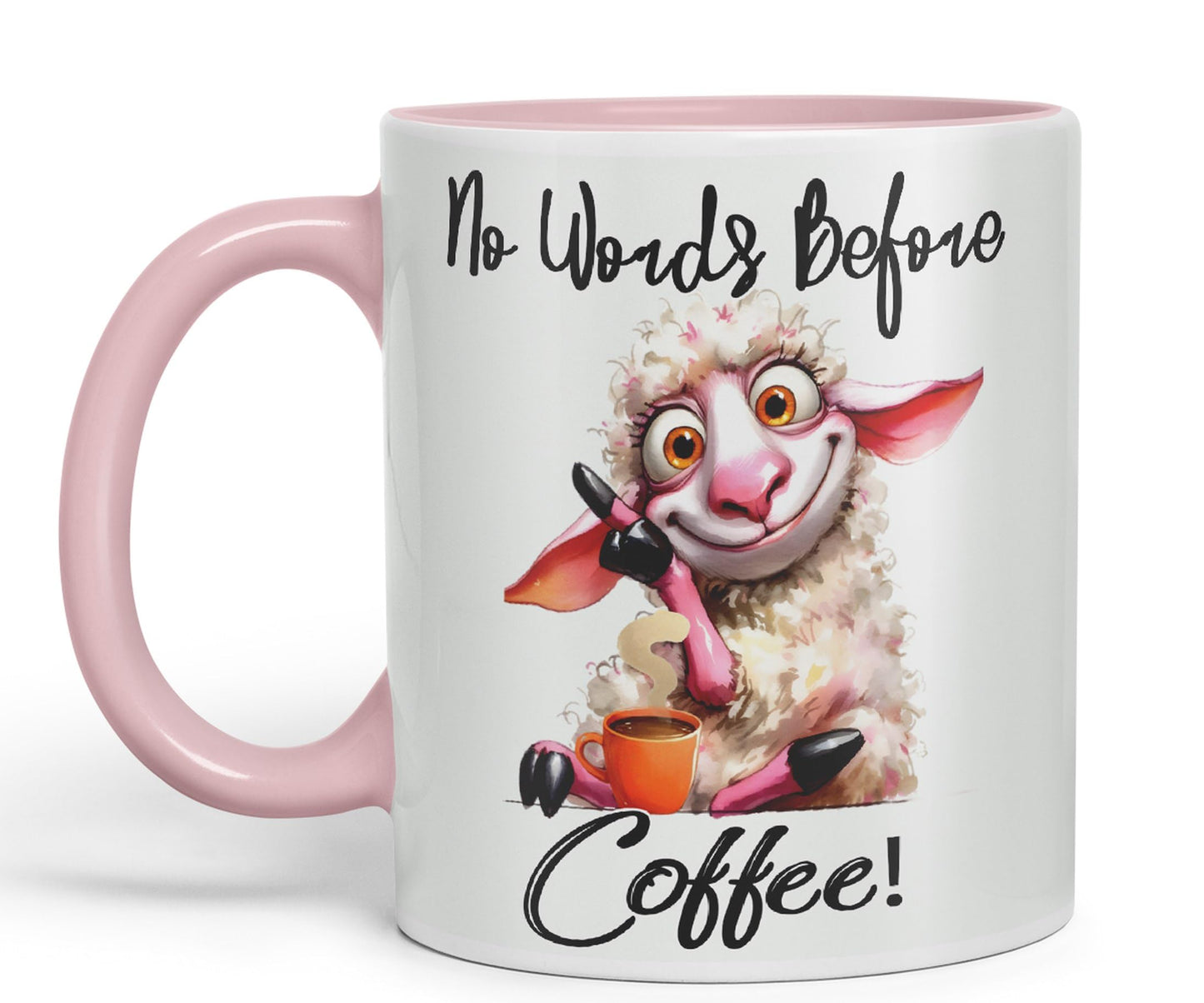 No Words Before Coffee! Sheep Joke sarkasm Sarcastic Ceramic Coloured Mug Cup for Tea Coffee Hot Brew 330ml 11Oz Gift