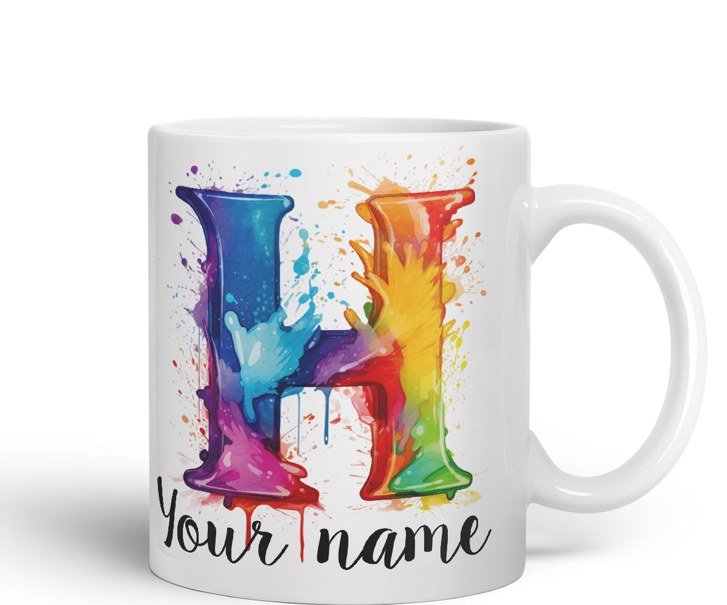 Personalised Letter H mug, Alphabet cusomized custom Letter H Monogram watercolour Ceramic Coloured Mug Cup for Tea Coffee Hot brew 330ml 11Oz Gift