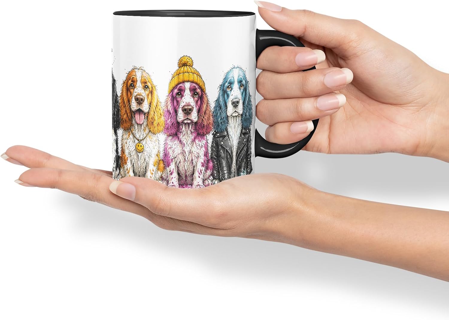 Vixar English Springer Spaniel Dog Mug – Cute Spaniel Coloured Ceramic Mug Cup Gift, 11oz (Black)