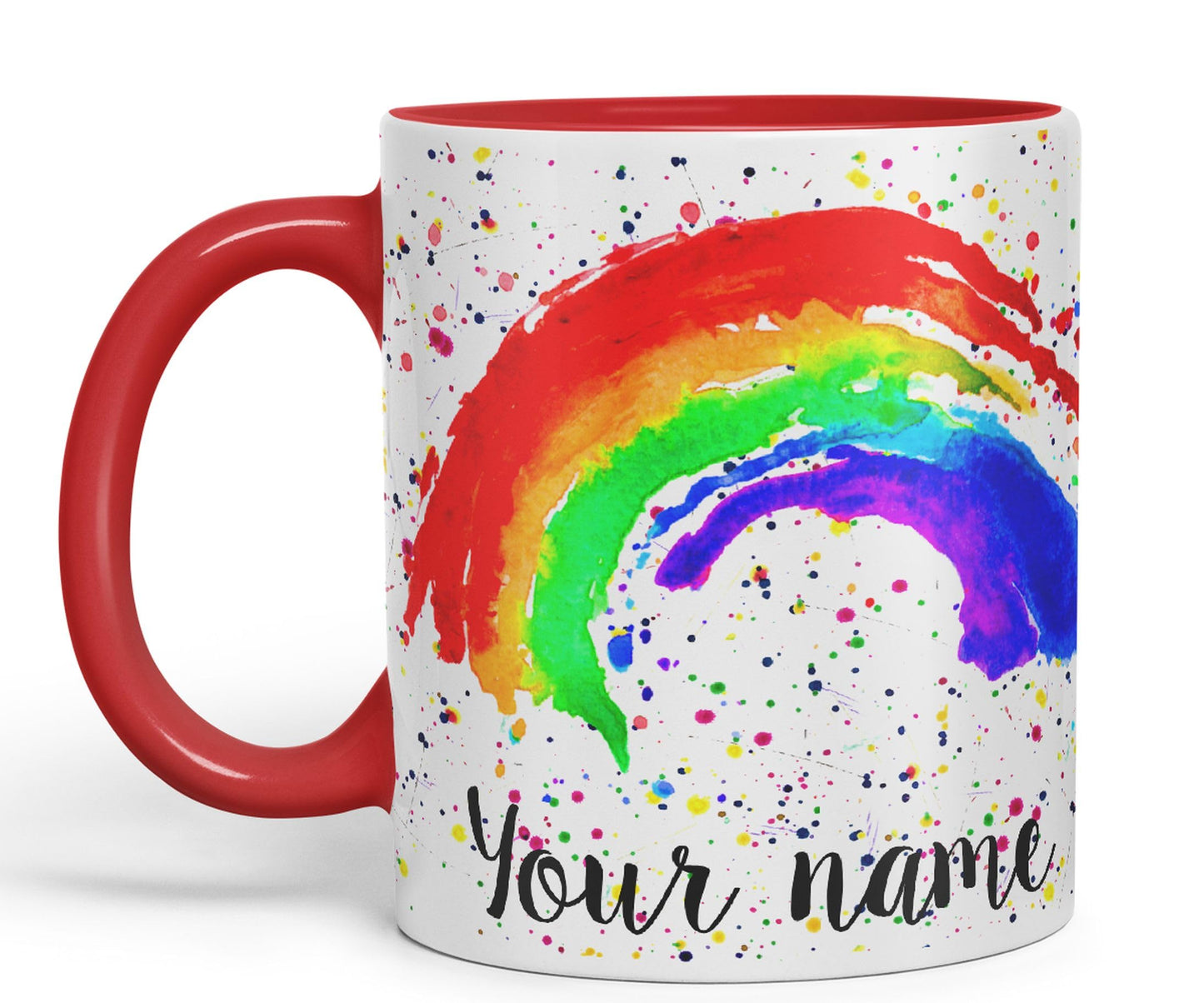 Vixar Personalised with Your Text Rainbow Watercolour Art Coloured Ceramic Mug Cup Gift 330ml 11oz Custom Work Office Tea Coffee (O1)