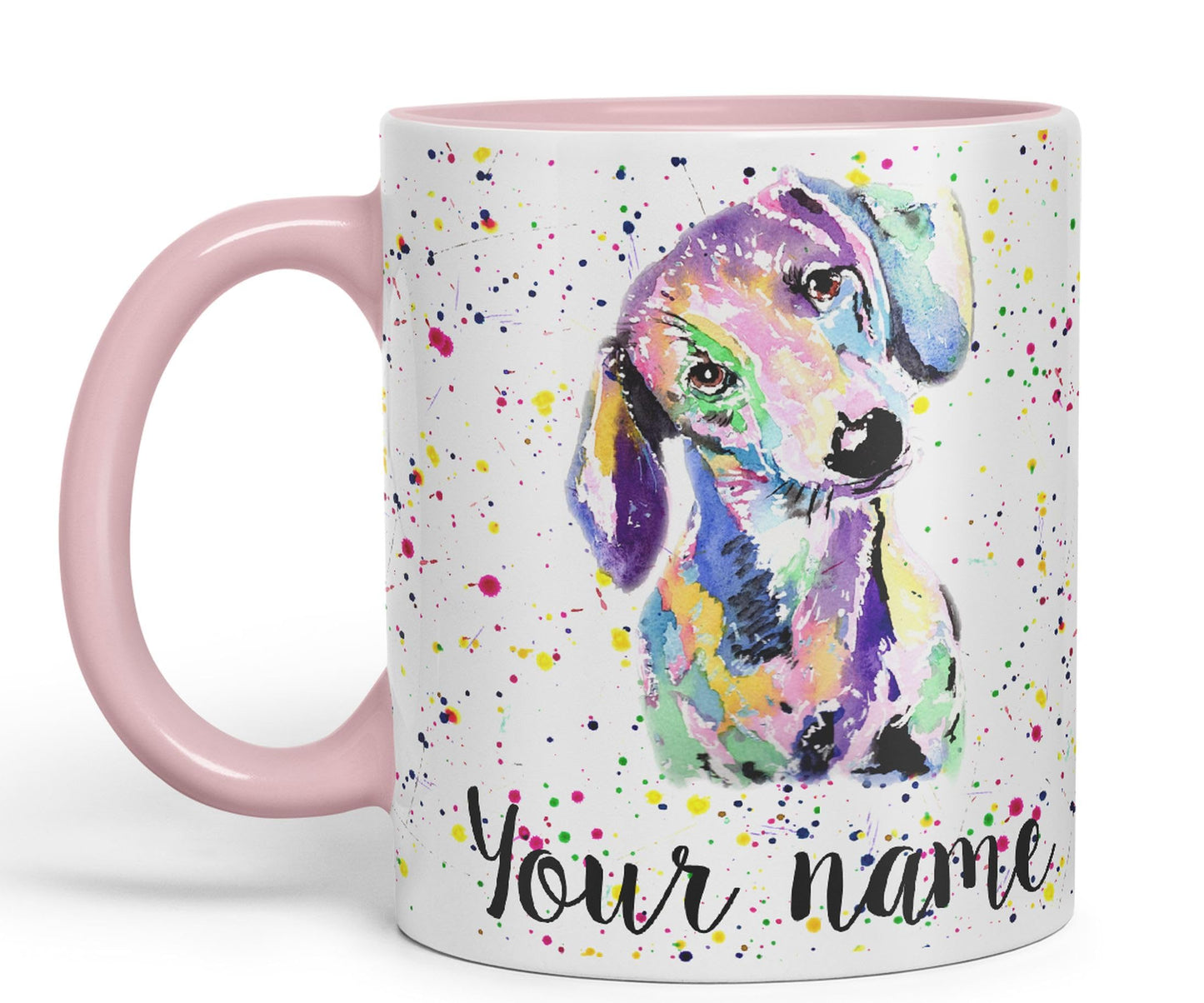 Vixar Personalised with Your Text Dachshund Sausage Dog Wiener Badger Pet Watercolour Art Coloured Ceramic Mug Cup Gift 330ml 11oz Custom Work Office Tea Coffee