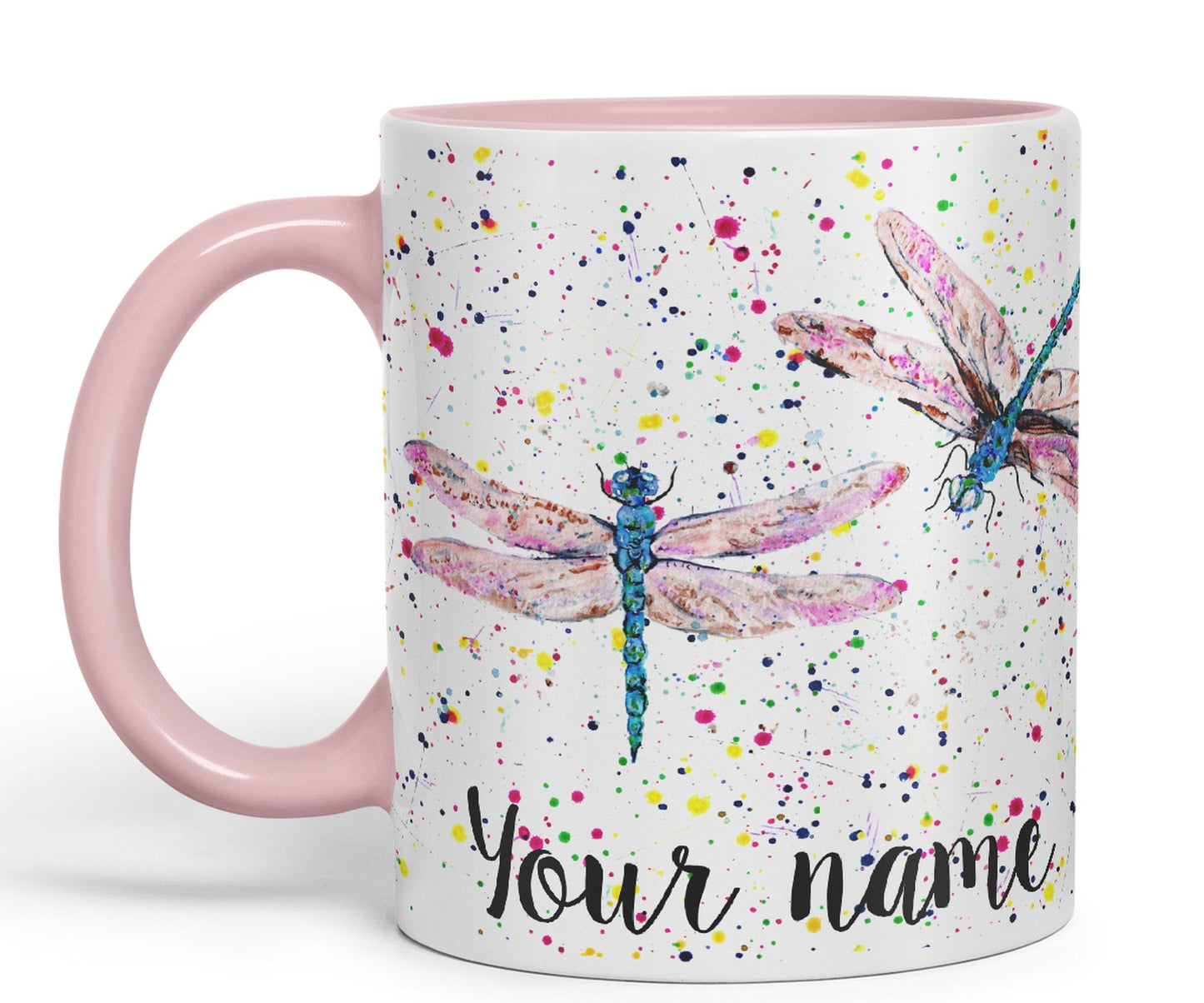 Vixar Personalised with Your Text Dragonflies Dragonfly Insect Animals Watercolour Art Coloured Ceramic Mug Cup Gift 330ml 11oz Custom Work Office Tea Coffee