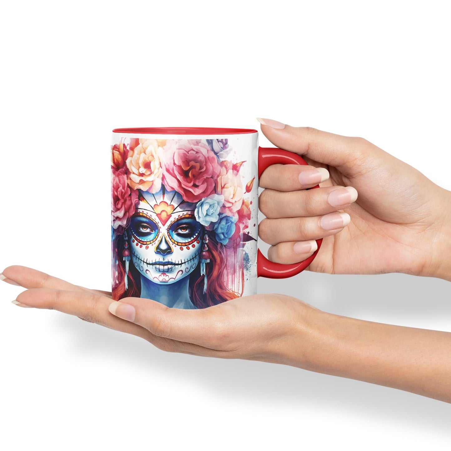 Sugar Skull and Roses Ceramic Coloured Mug Cup for Tea Coffee Hot Brew 330ml 11Oz Gift sk1