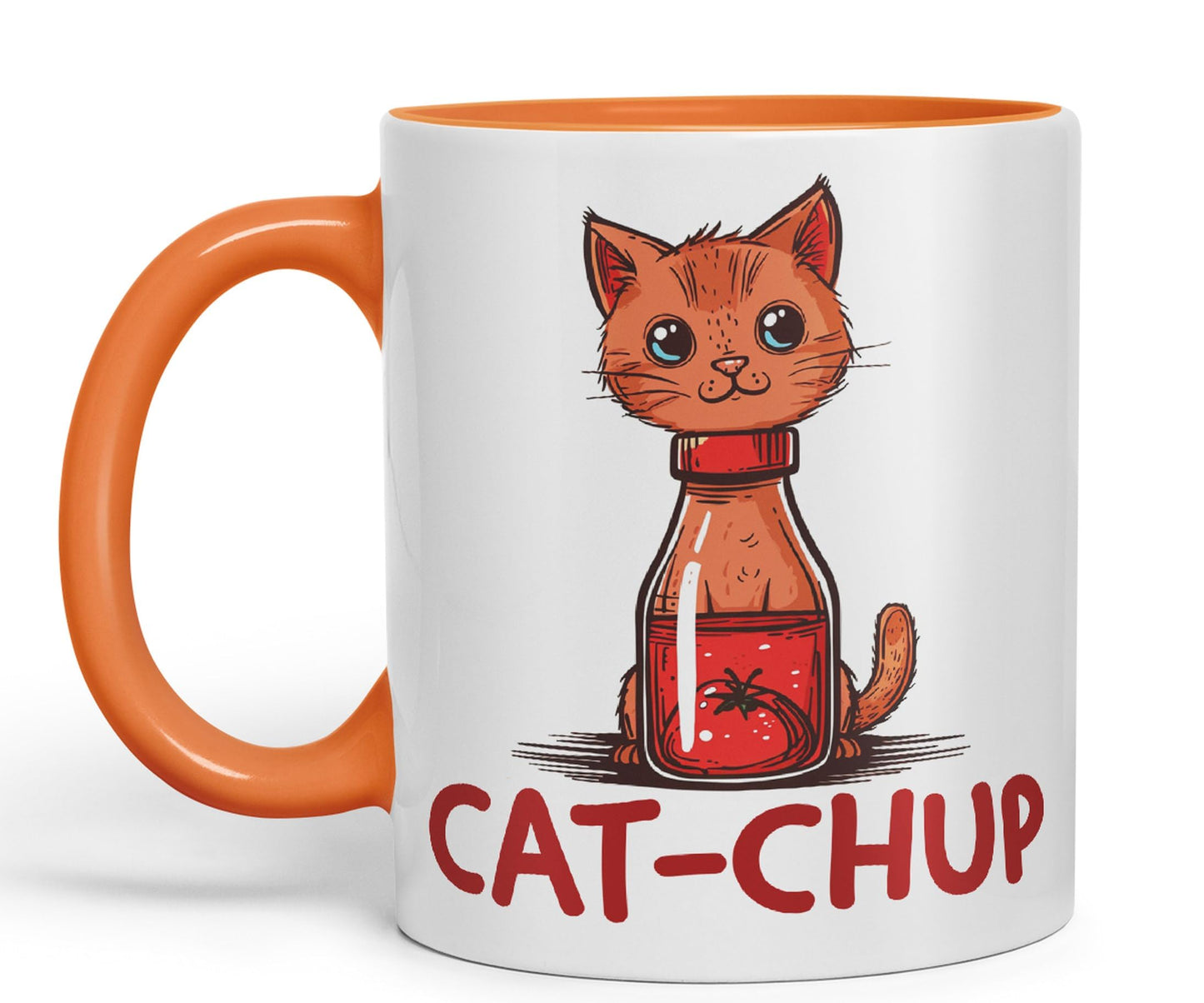 Cat-Chup, Cat Kitten Joke sarkasm Sarcastic Ceramic Coloured Mug Cup for Tea Coffee Hot Brew 330ml 11Oz Gift