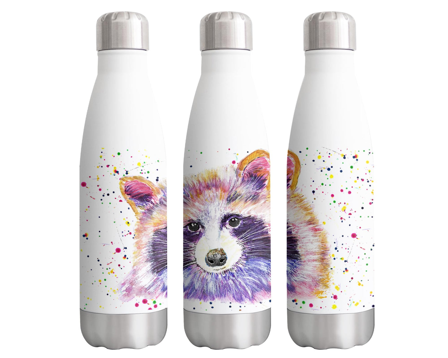 Vixar Racoon wildlife Animals Watercolour Bottle double Wall insulated Stainless steel sport Drinks 500ml