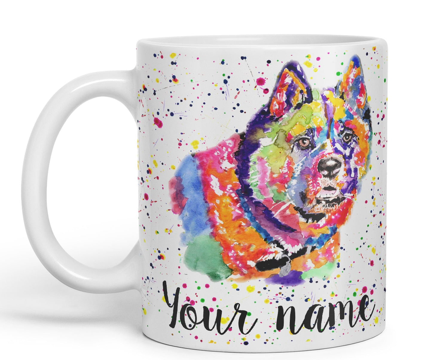 Vixar Personalised with Your Text Akita Dog pet Watercolour Art Coloured Ceramic Mug Cup Gift 330ml 11oz Custom Work Office Tea Coffee