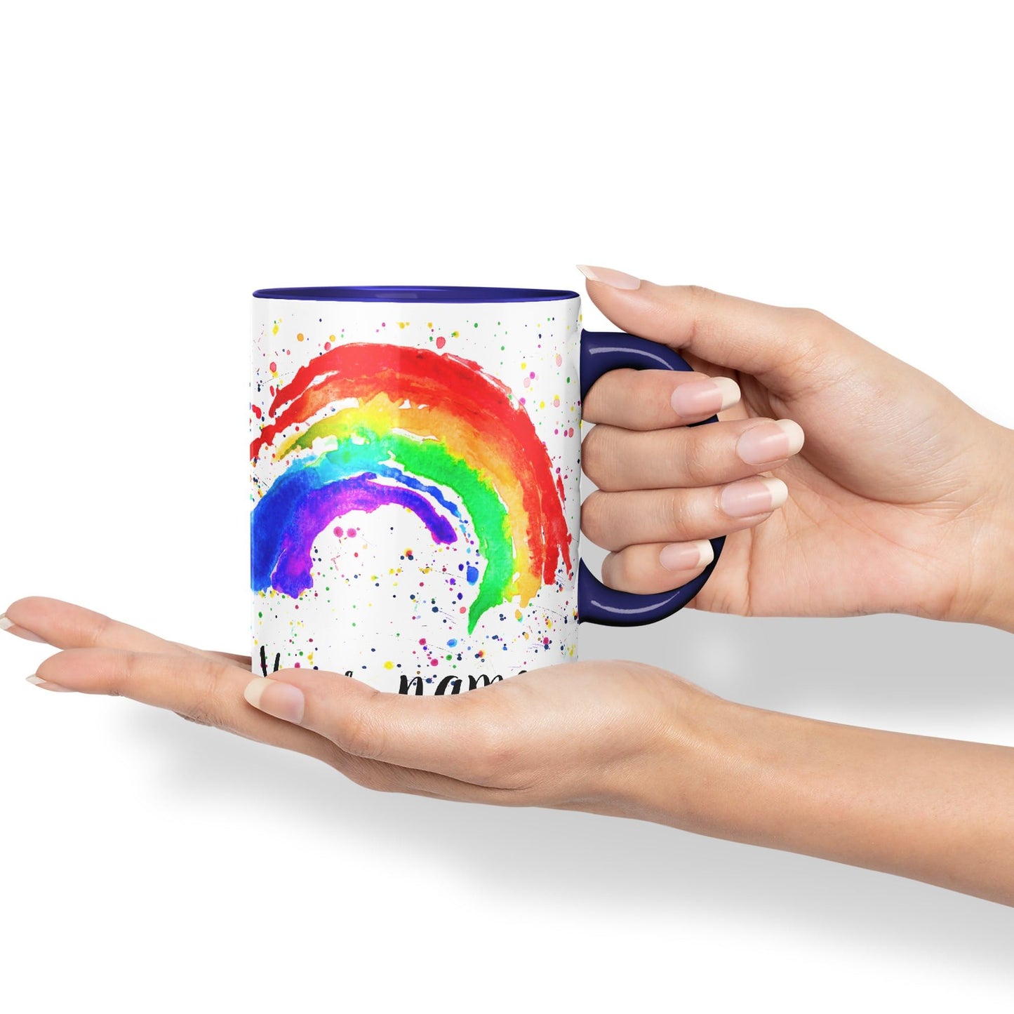 Vixar Personalised with Your Text Rainbow Watercolour Art Coloured Ceramic Mug Cup Gift 330ml 11oz Custom Work Office Tea Coffee (O1)