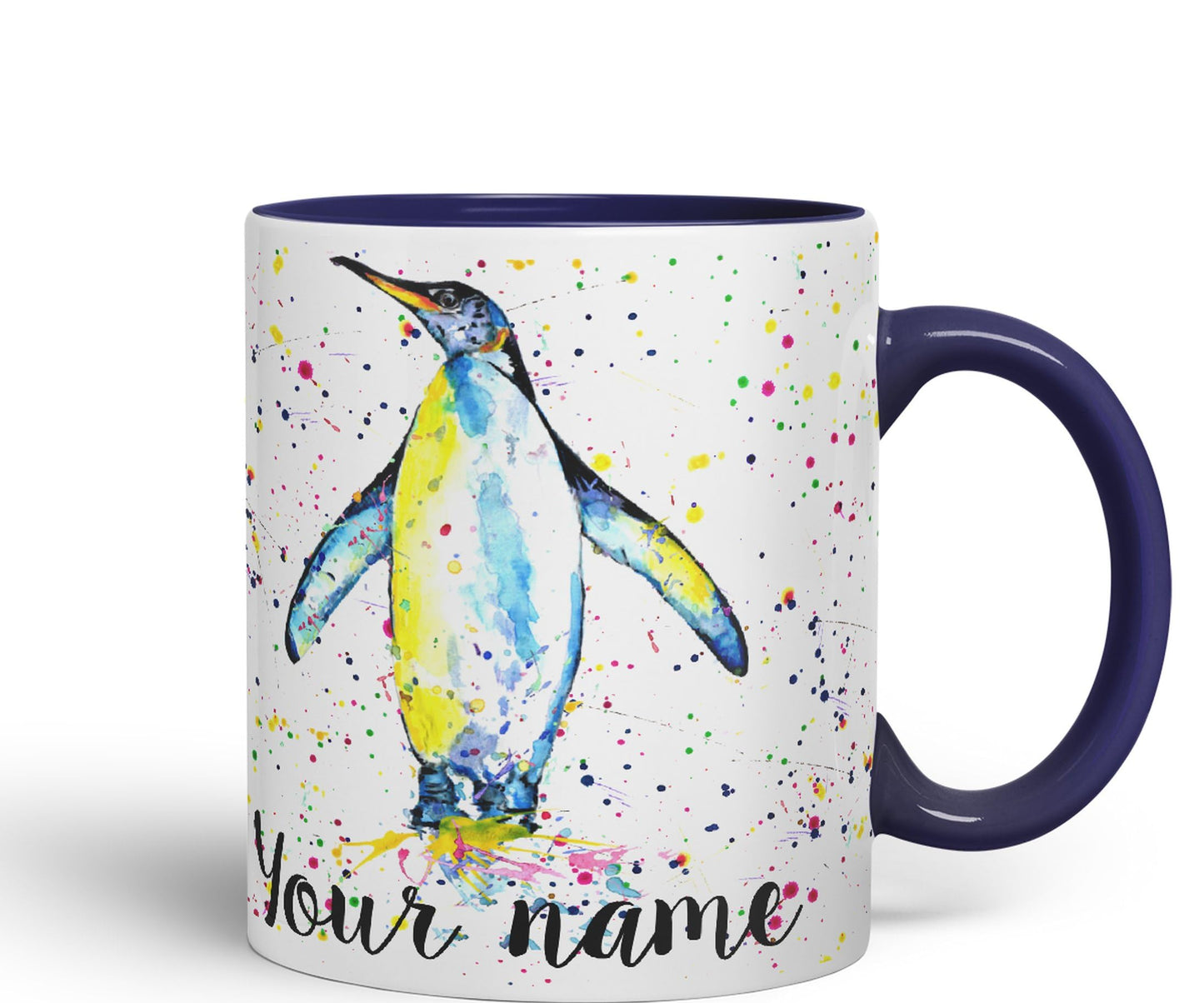 Vixar Personalised with Your Text Penguins Bird Watercolour Art Coloured Ceramic Mug Cup Gift 330ml 11oz Custom Work Office Tea Coffee (O1)