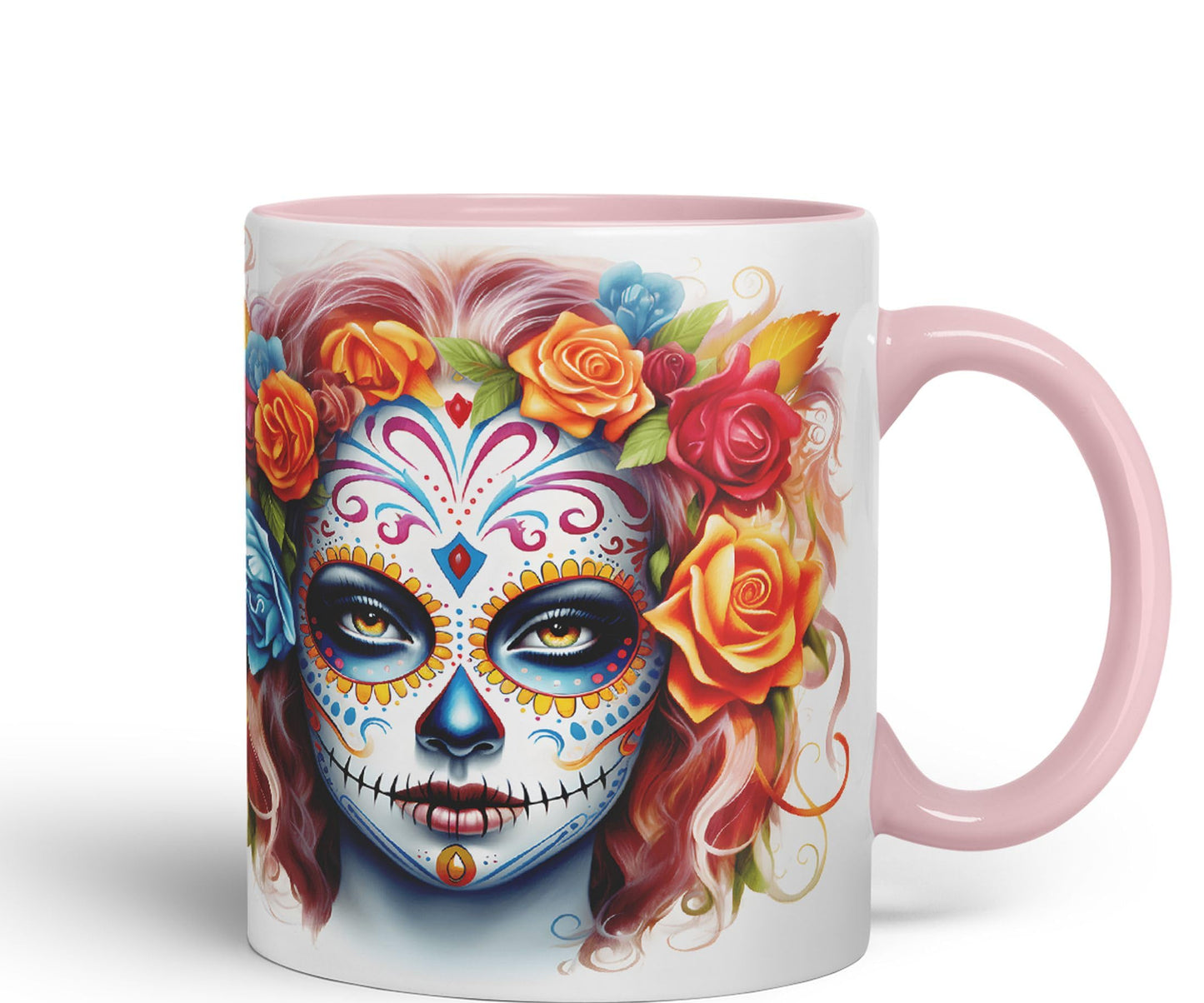 Sugar Skull and Roses Ceramic Coloured Mug Cup for Tea Coffee Hot Brew 330ml 11Oz Gift sk3