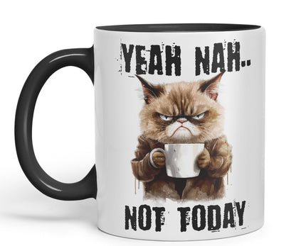 Yeah Nah.. Not Today, Cat Gift Sarcastic Joke Ceramic Coloured Mug Cup for Tea Coffee Hot Brew 330ml 11Oz