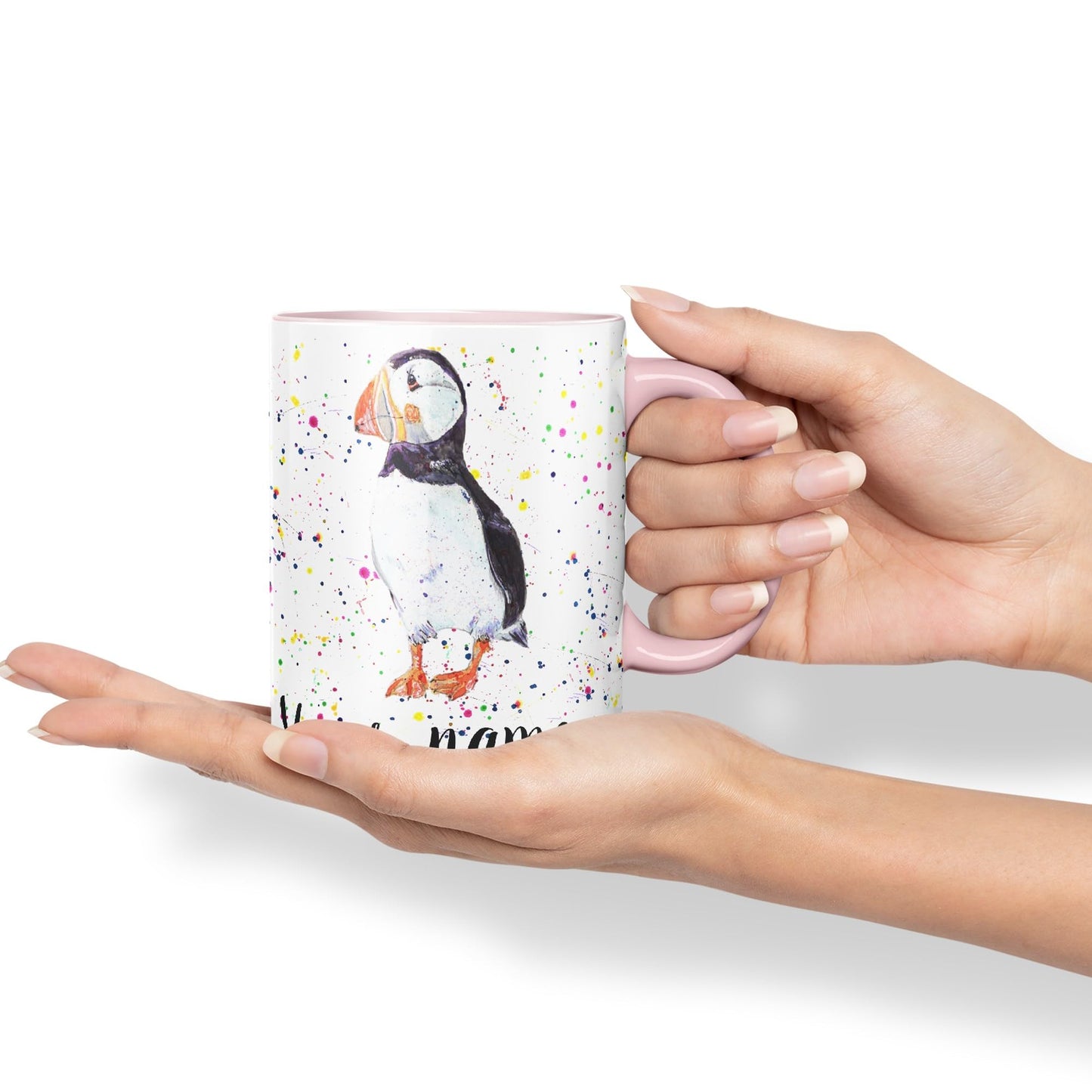 Vixar Personalised with Your Text Puffin Bird Animals Watercolour Art Coloured Ceramic Mug Cup Gift 330ml 11oz Custom Work Office Tea Coffee (O2)