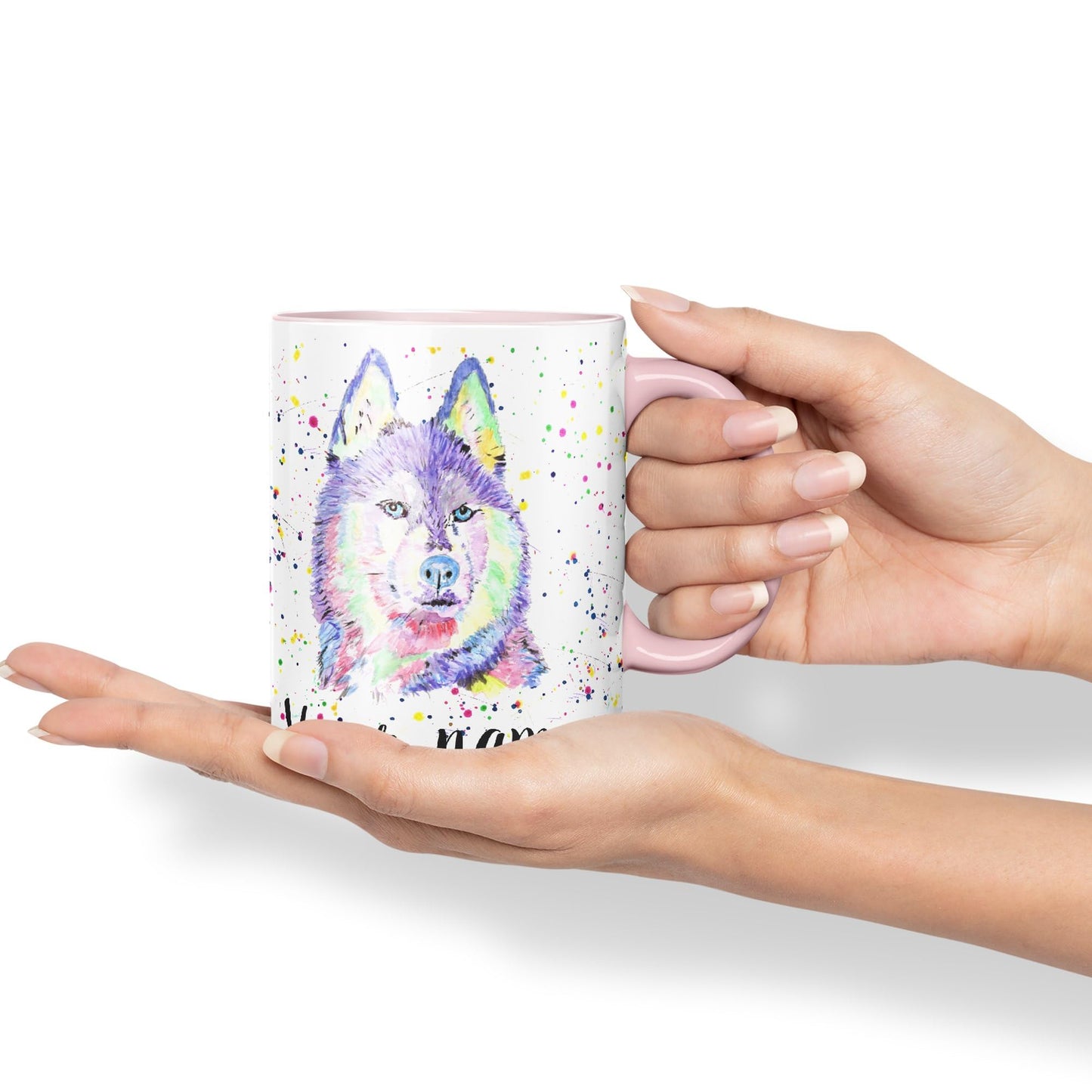 Vixar Personalised with Your Text Husky Snow Dog Pet Animals Watercolour Art Coloured Ceramic Mug Cup Gift 330ml 11oz Custom Work Office Tea Coffee