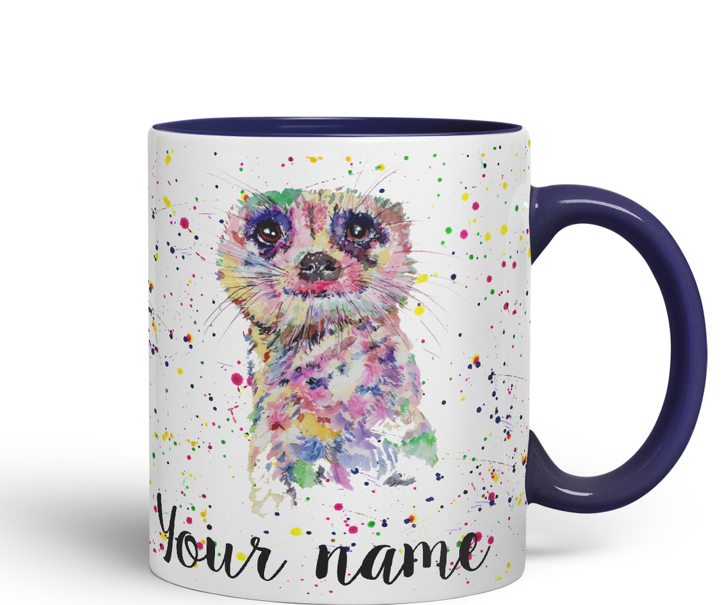 Vixar Personalised with Your Text Meerkat Dessert Wildlife Animals Watercolour Art Coloured Ceramic Mug Cup Gift 330ml 11oz Custom Work Office Tea Coffee