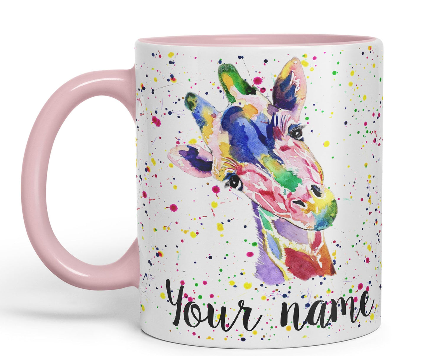 Vixar Personalised with Your Text Giraffe Safari Wildlife Animals Watercolour Art Coloured Ceramic Mug Cup Gift 330ml 11oz Custom Work Office Tea Coffee