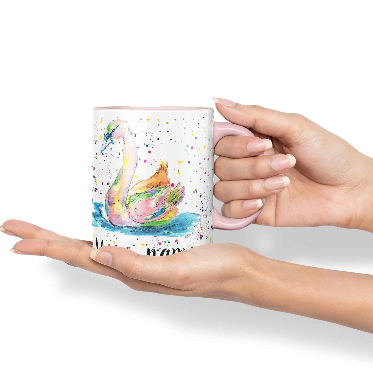 Vixar Personalised with Your Text Swan Bird Animals Watercolour Art Coloured Ceramic Mug Cup Gift 330ml 11oz Custom Work Office Tea Coffee (O2)