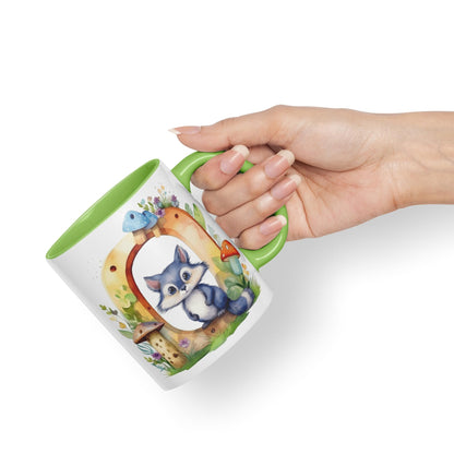 Letter O mug, Animals Alphabet Letter O Monogram animal for kids Ceramic Coloured Mug Cup for Tea Coffee Hot brew 330ml 11Oz Gift