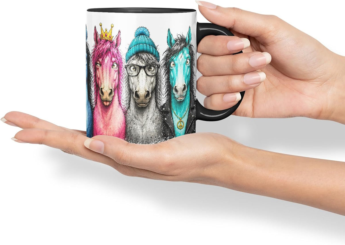 Vixar Horse Mug – Cute Horse Coloured Ceramic Mug Cup Gift, 11oz (Black)