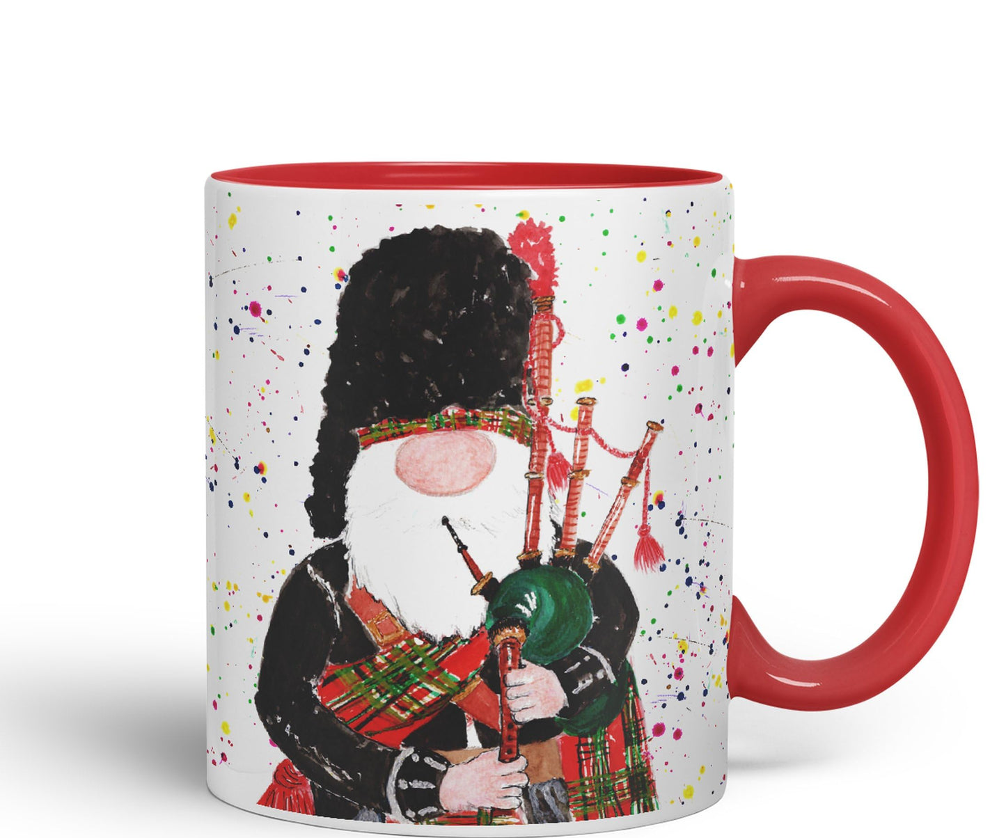 Vixar Scottish Bagpiping Gonk Tomte Watercolour Art Coloured Ceramic 330 ml Mug Cup Gift Birthday Work Office Tea Coffee