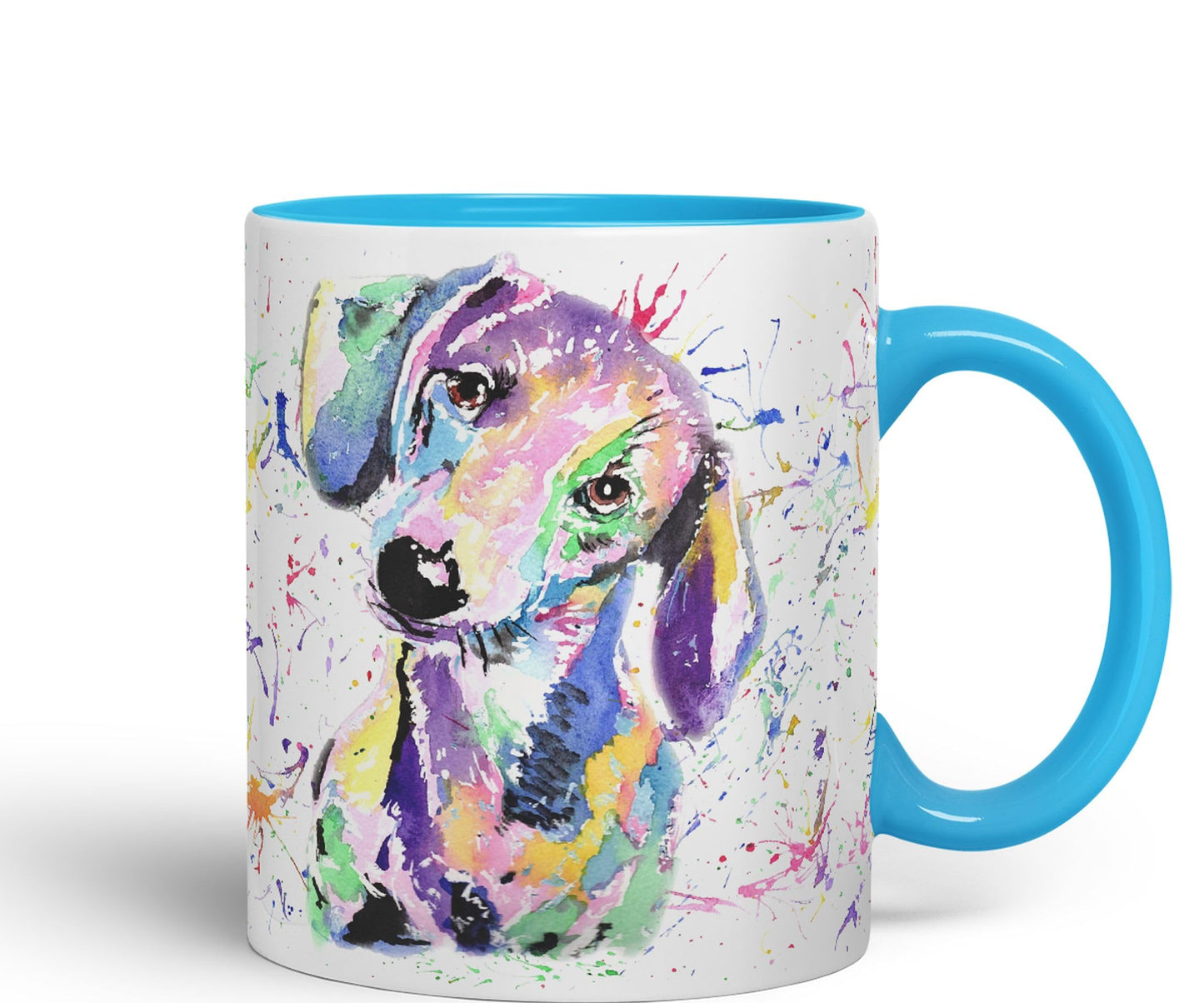 Vixar Dachshund Dog Sausage Wiener Badger Pet Watercolour Rainbow Art Ceramic 330 ml Coloured Mug Cup Gift Birthday Work Office Christmas Tea Coffee