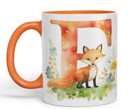 Letter F mug, Animals Alphabet Letter F Monogram animal for kids Ceramic Coloured Mug Cup for Tea Coffee Hot brew 330ml 11Oz Gift