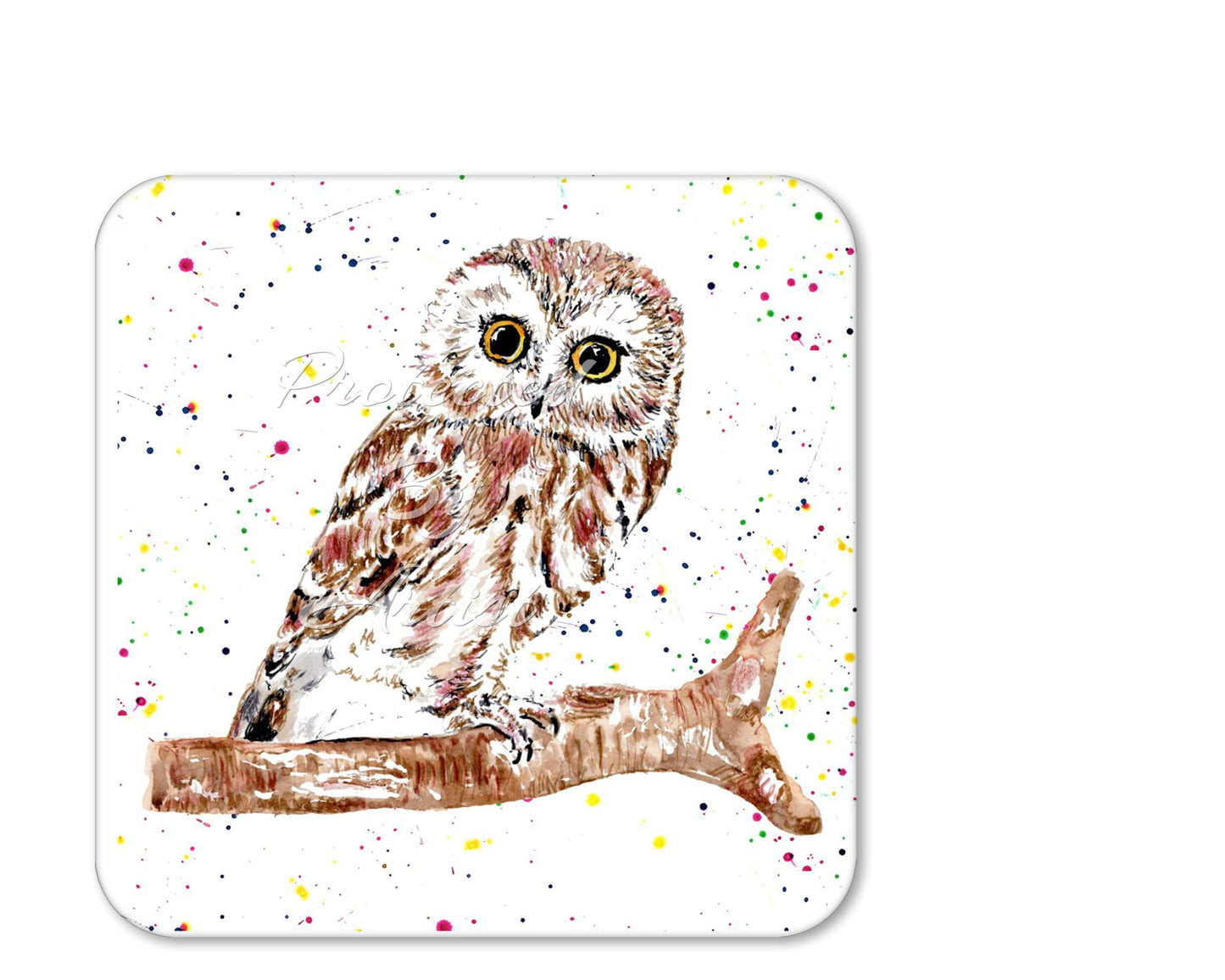 Coaster Owl British Wildlife Hand Painted Animals Coasters Watercolour Art Gift Work Office Dining Tea coffee