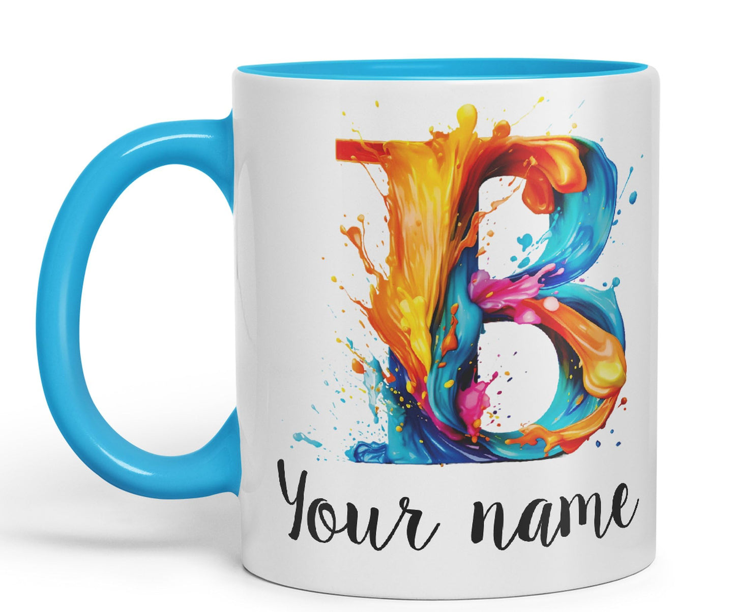 Personalised Letter B mug, Alphabet cusomized custom your Letter B Monogram watercolour Ceramic Coloured Mug Cup for Tea Coffee Hot brew 330ml 11Oz Gift