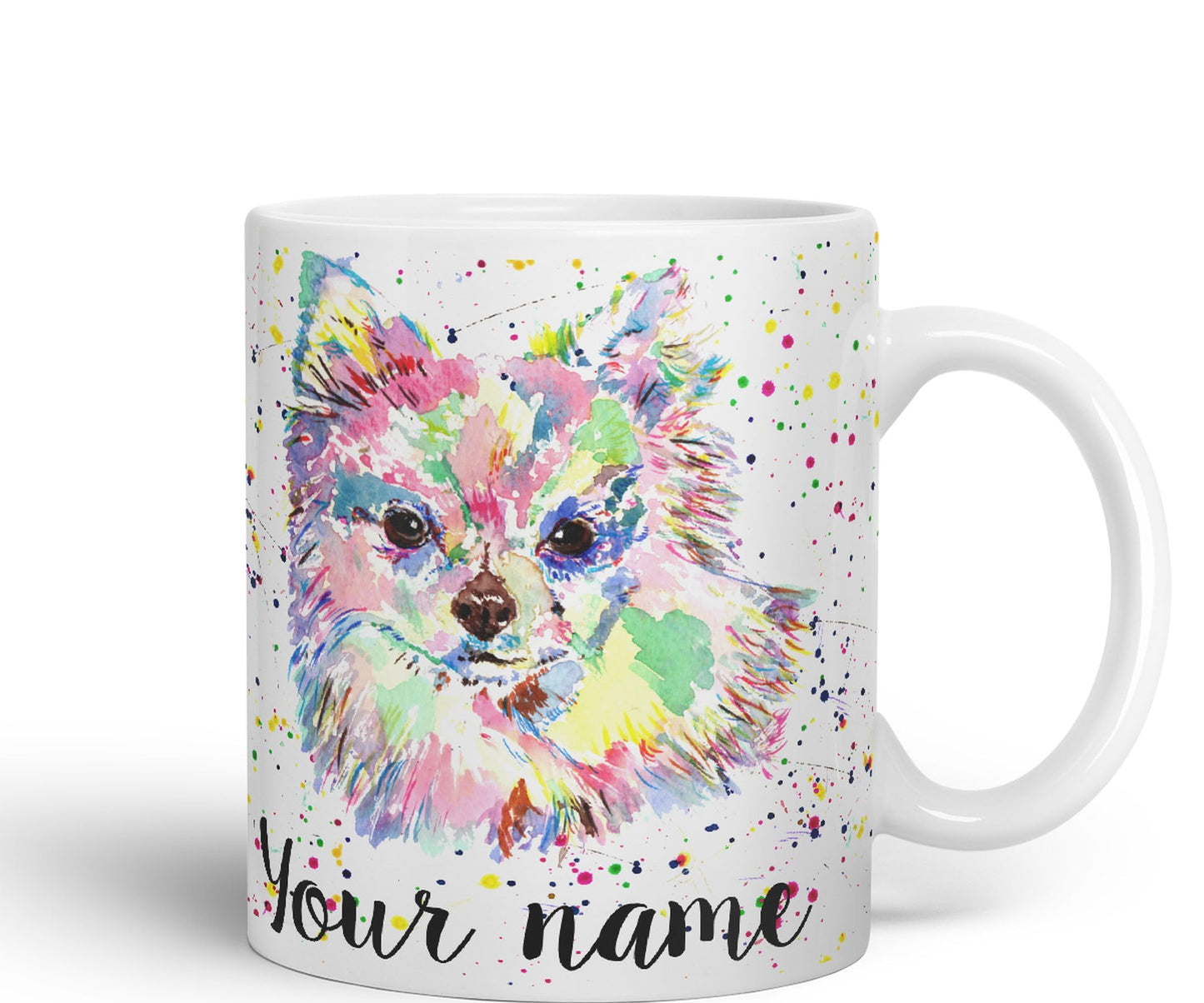 Vixar Personalised with Your Text Chihuahua Long Hair Dog Pet Animals Watercolour Art Coloured Ceramic Mug Cup Gift 330ml 11oz Custom Work Office Tea Coffee