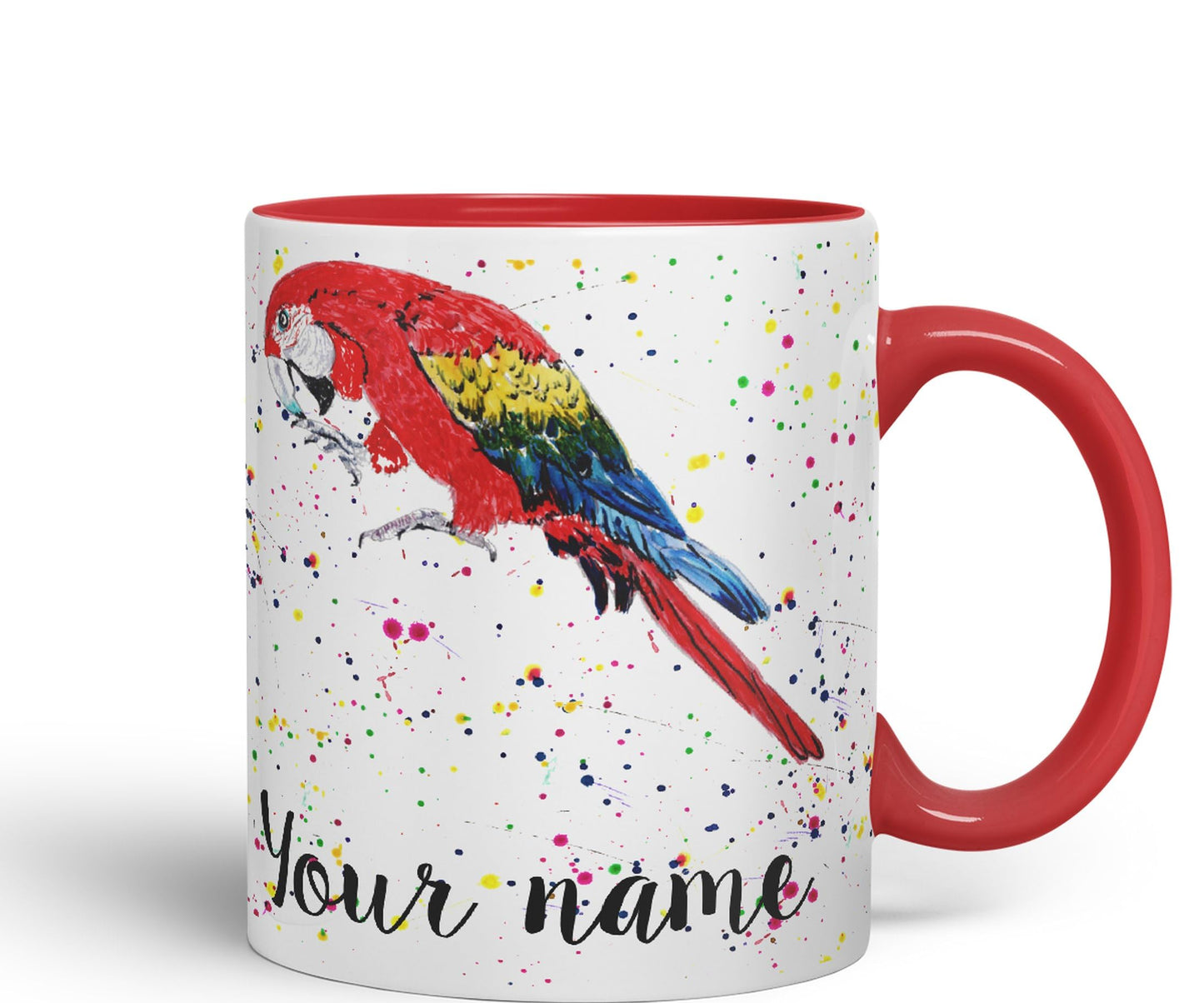 Personalised mug with Your Text name Macaw Parrot Bird animals Watercolour Art Coloured Ceramic Mug Cup Gift 330ml 11oz Custom Work Office Tea Coffee