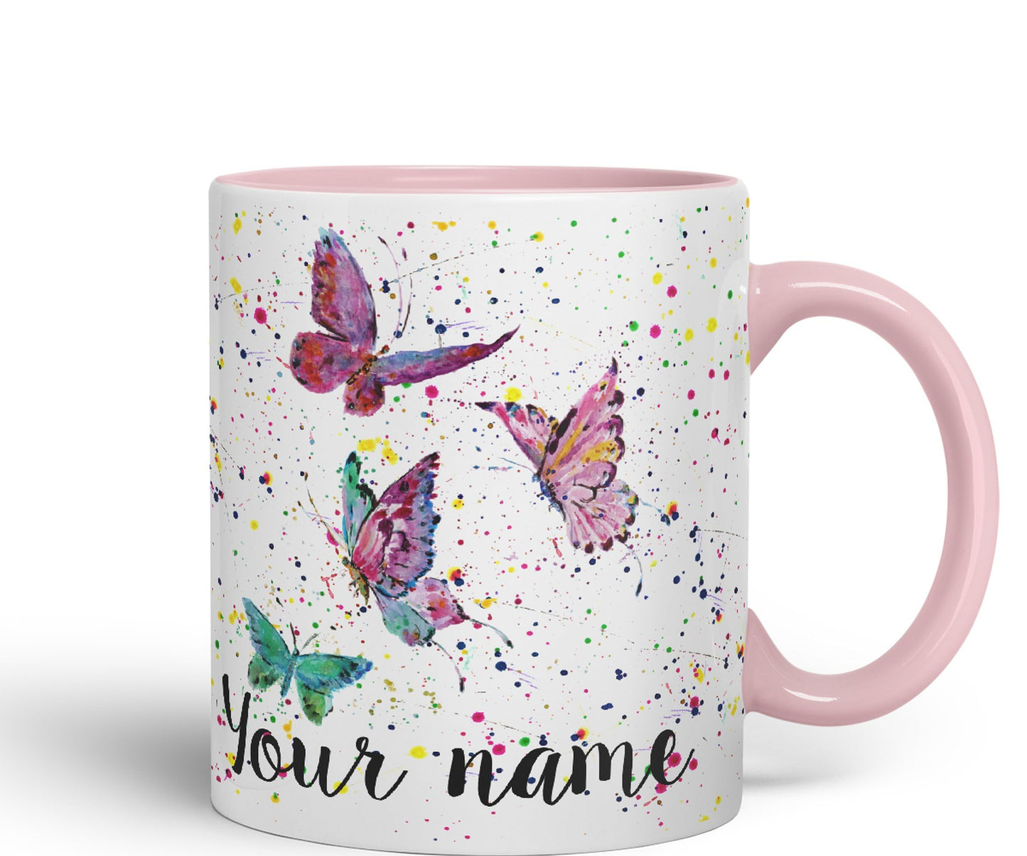 Personalised mug with Your Text name Butterfly animals Watercolour Art Coloured Ceramic Mug Cup Gift 330ml 11oz Custom Work Office Tea Coffee