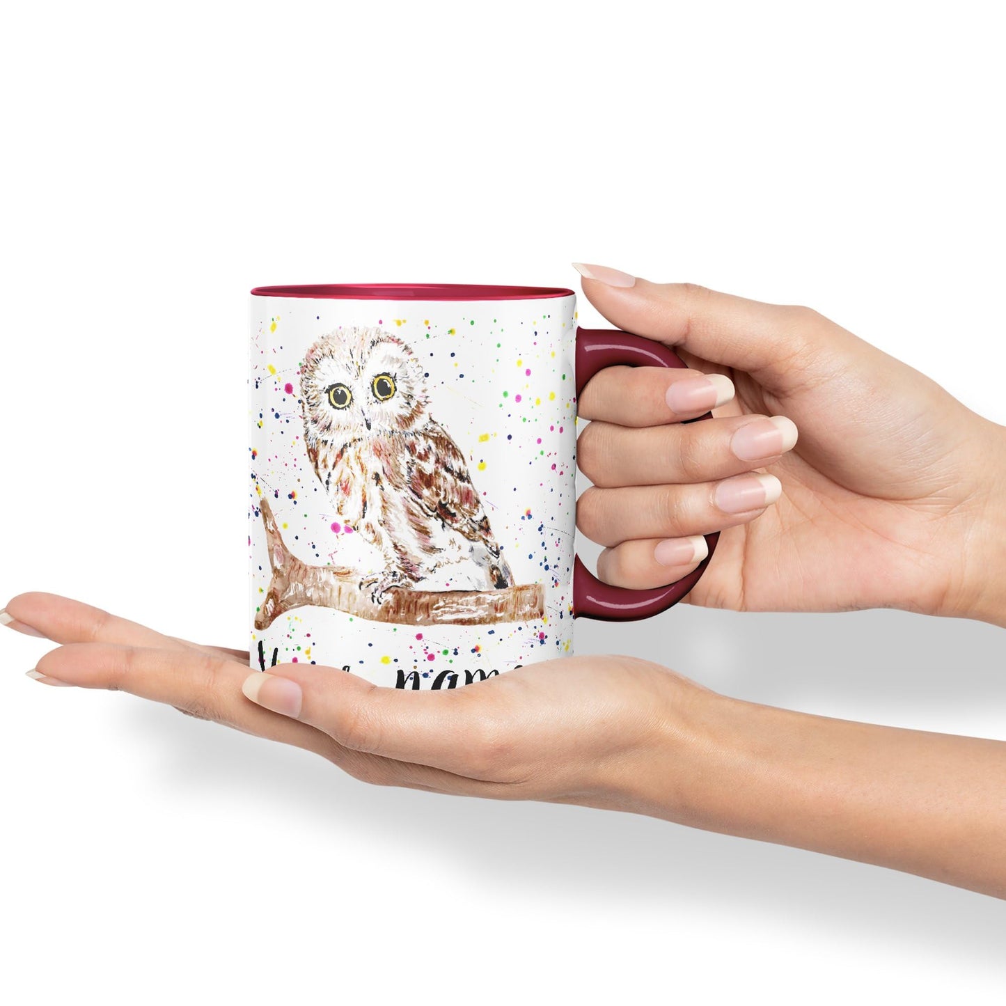 Vixar Personalised with Your Text Owl Bird Watercolour Art Coloured Ceramic Mug Cup Gift 330ml 11oz Custom Work Office Tea Coffee (O2)