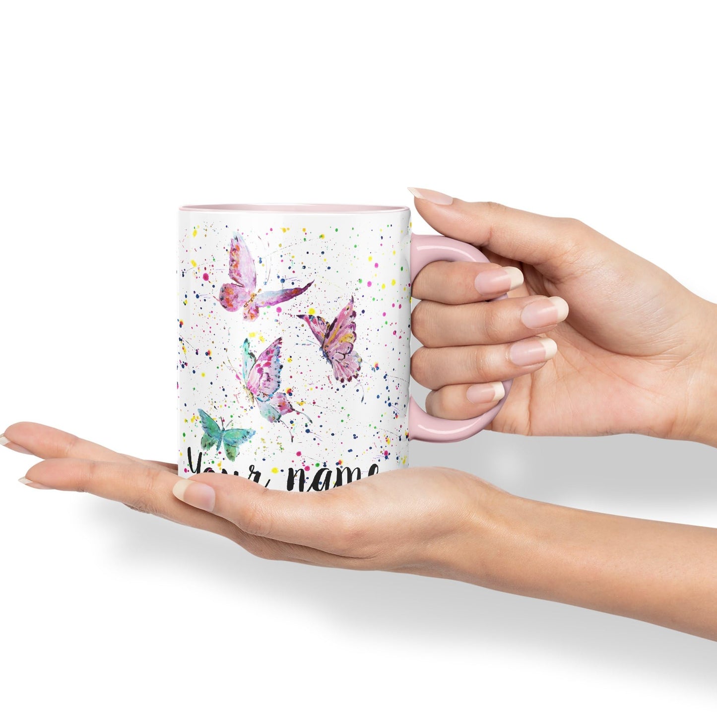 Personalised mug with Your Text name Butterfly animals Watercolour Art Coloured Ceramic Mug Cup Gift 330ml 11oz Custom Work Office Tea Coffee