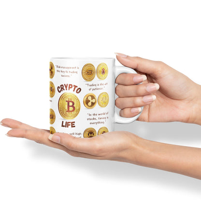 Crypto Life Crypto Currency Trading Ceramic Coloured Mug Cup for Tea Coffee Hot brew 330ml 11Oz Gift