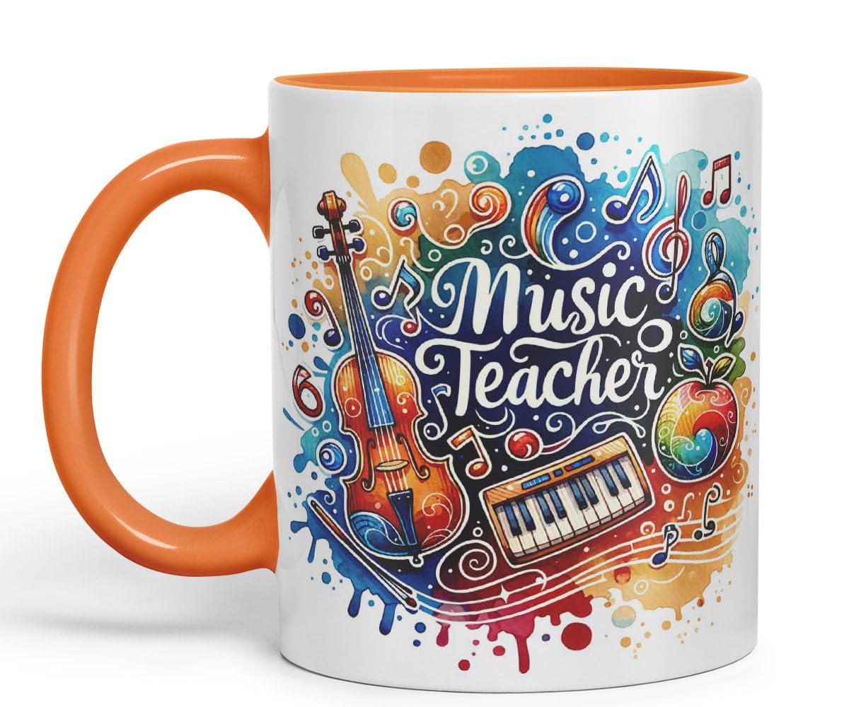 Vixar Music Teacher Mug Thank You, End of School Gift Ceramic Coloured Mug Cup for Tea Coffee Hot Brew 330ml 11Oz Gift