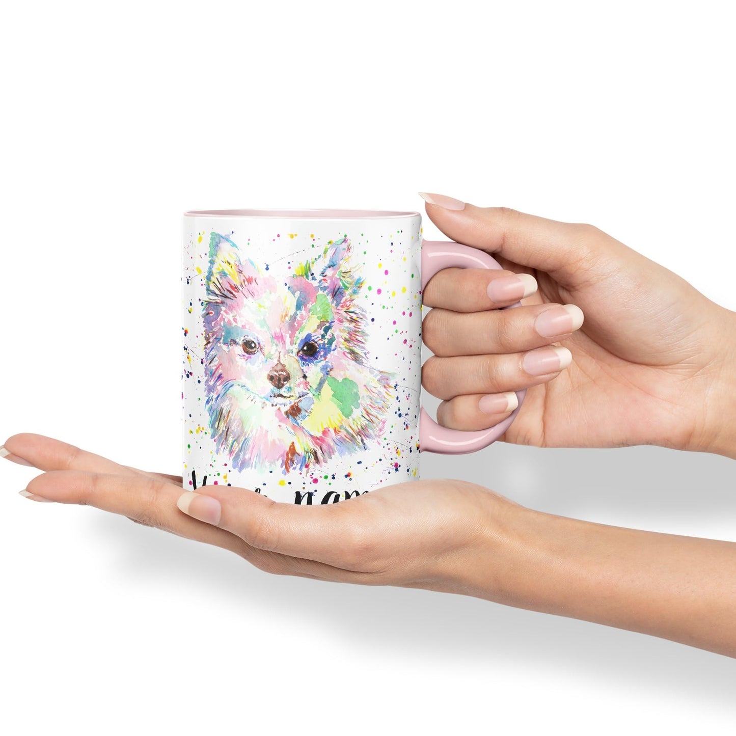 Vixar Personalised with Your Text Chihuahua Long Hair Dog Pet Animals Watercolour Art Coloured Ceramic Mug Cup Gift 330ml 11oz Custom Work Office Tea Coffee