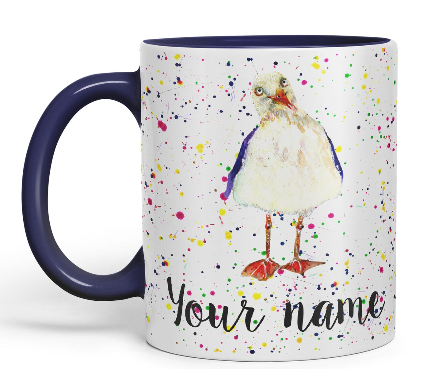 Personalised mug with Your Text name Seagull Sea Bird animals Watercolour Art Coloured Ceramic Mug Cup Gift 330ml 11oz Custom Work Office Tea Coffee