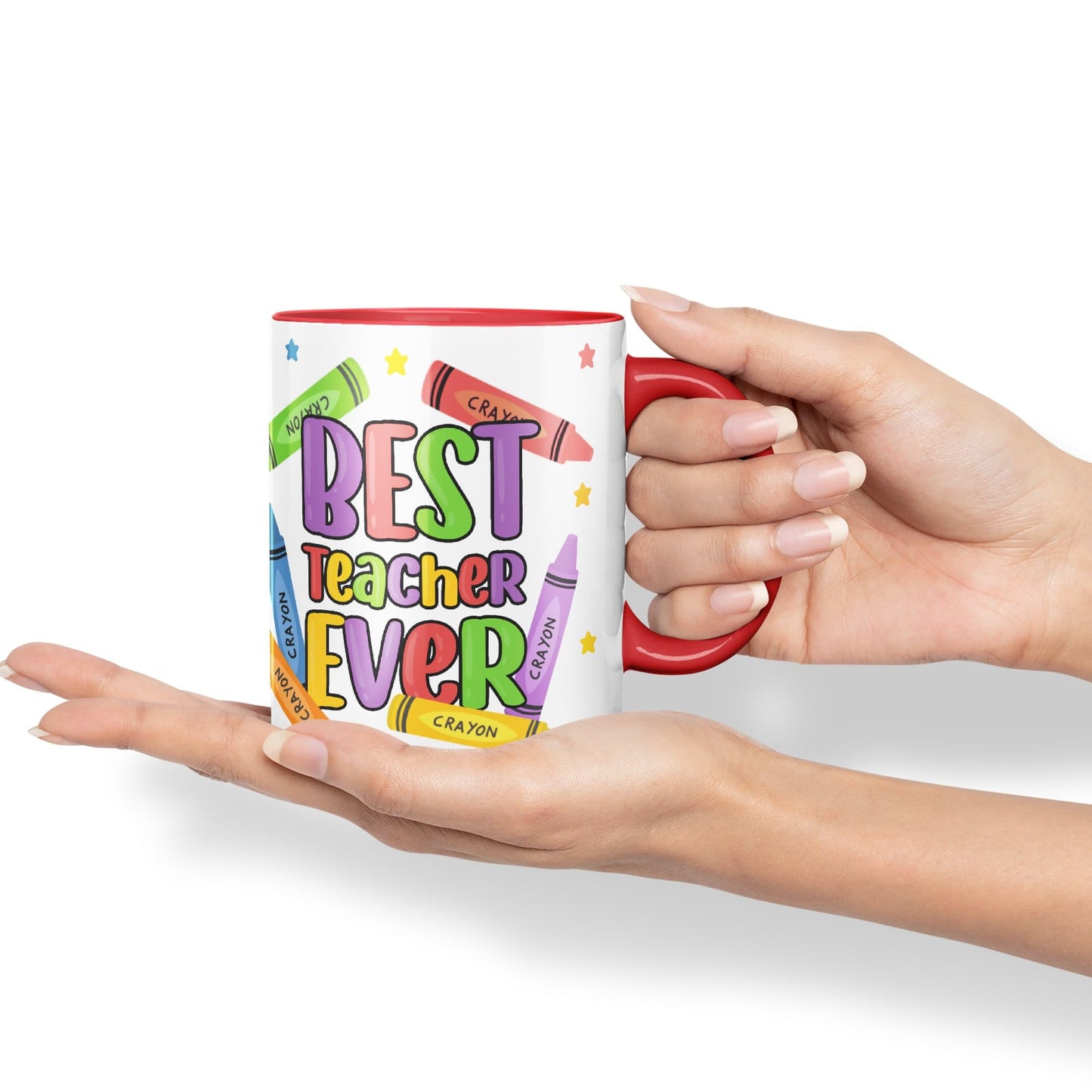 Vixar Best Teacher Ever Crayons, Ceramic 330 ml 11oz Coloured Mug Cup, Teacher Gift from Kids, School Gift, end of Year for Coffee Tea (T5)