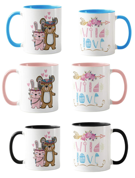 Valentines Day Gift Coloured Mug Cup11oz Ceramic Novelty Gift Couple, Wild Love, Bear, Rabbit, VD08