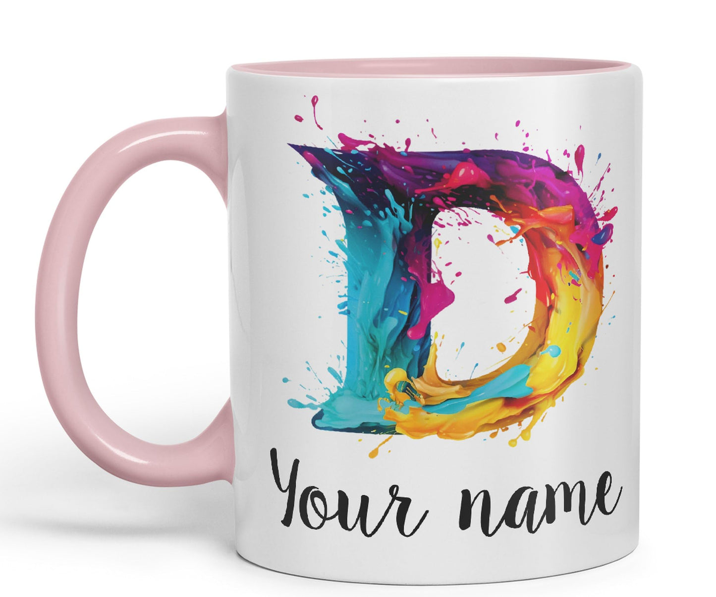 Personalised Letter D mug, Alphabet cusomized custom your Letter D Monogram watercolour Ceramic Coloured Mug Cup for Tea Coffee Hot brew 330ml 11Oz Gift