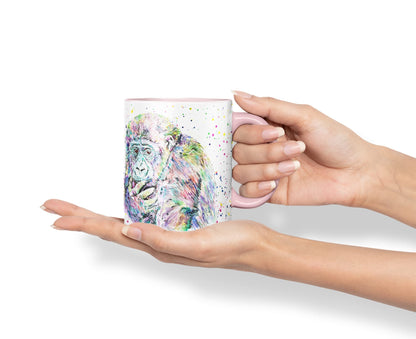 Vixar Gorilla Ape Monkey Animals Watercolour Art Coloured Mug Cup Gift Birthday Work Office Tea Coffee