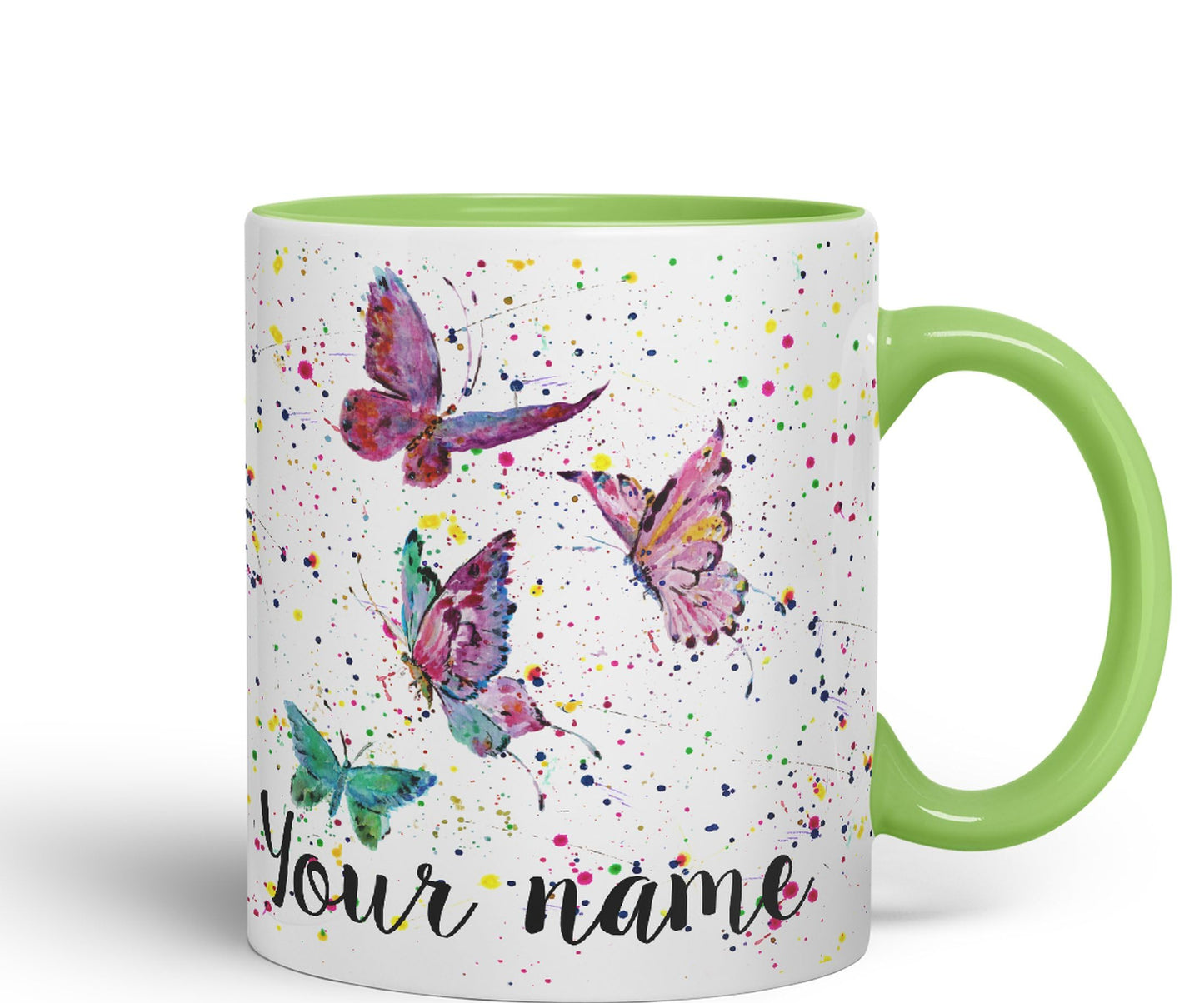 Personalised mug with Your Text name Butterfly animals Watercolour Art Coloured Ceramic Mug Cup Gift 330ml 11oz Custom Work Office Tea Coffee