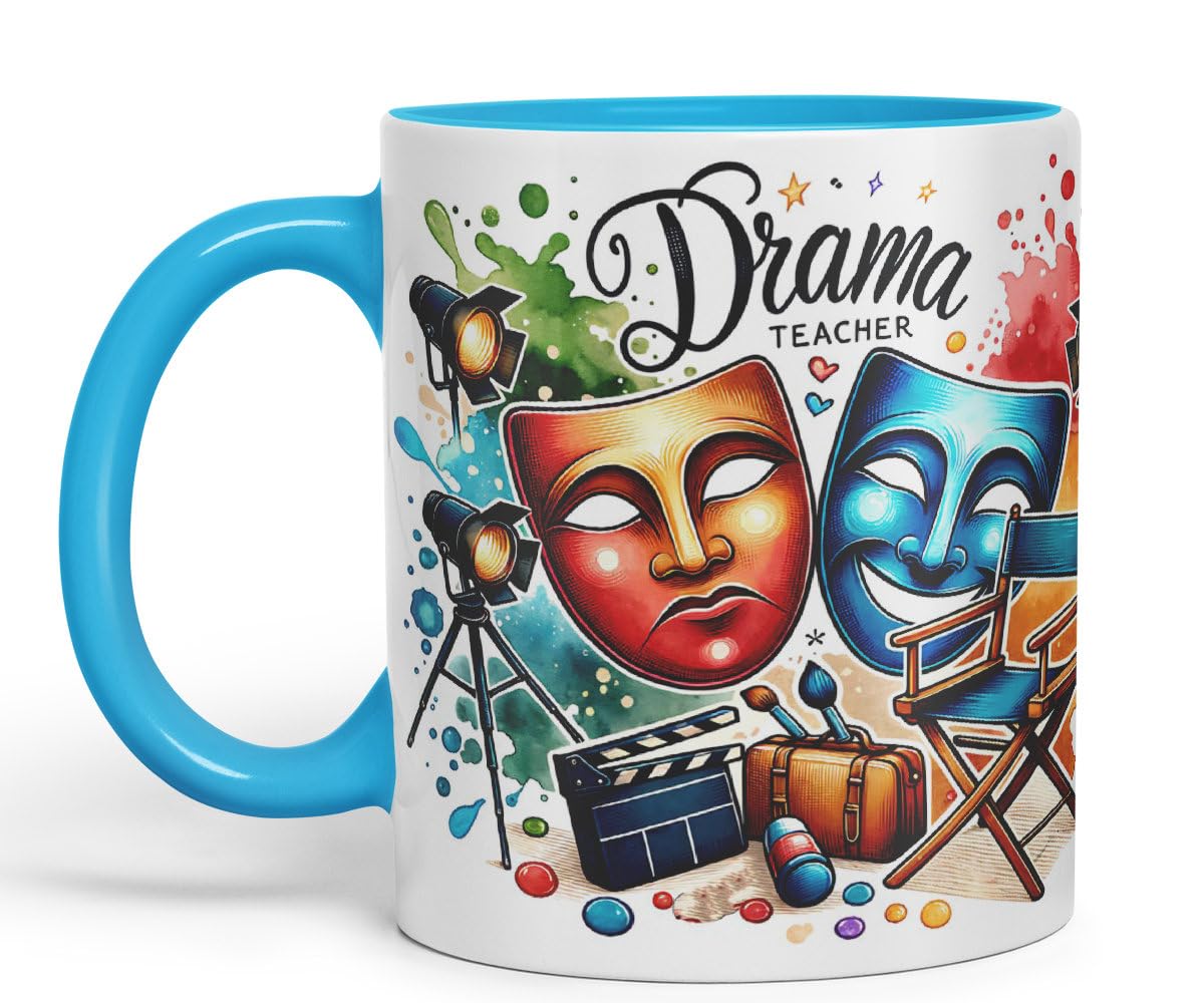 Vixar Drama Teacher Mug Thank You, End of School Gift Ceramic Coloured Mug Cup for Tea Coffee Hot Brew 330ml 11Oz Gift