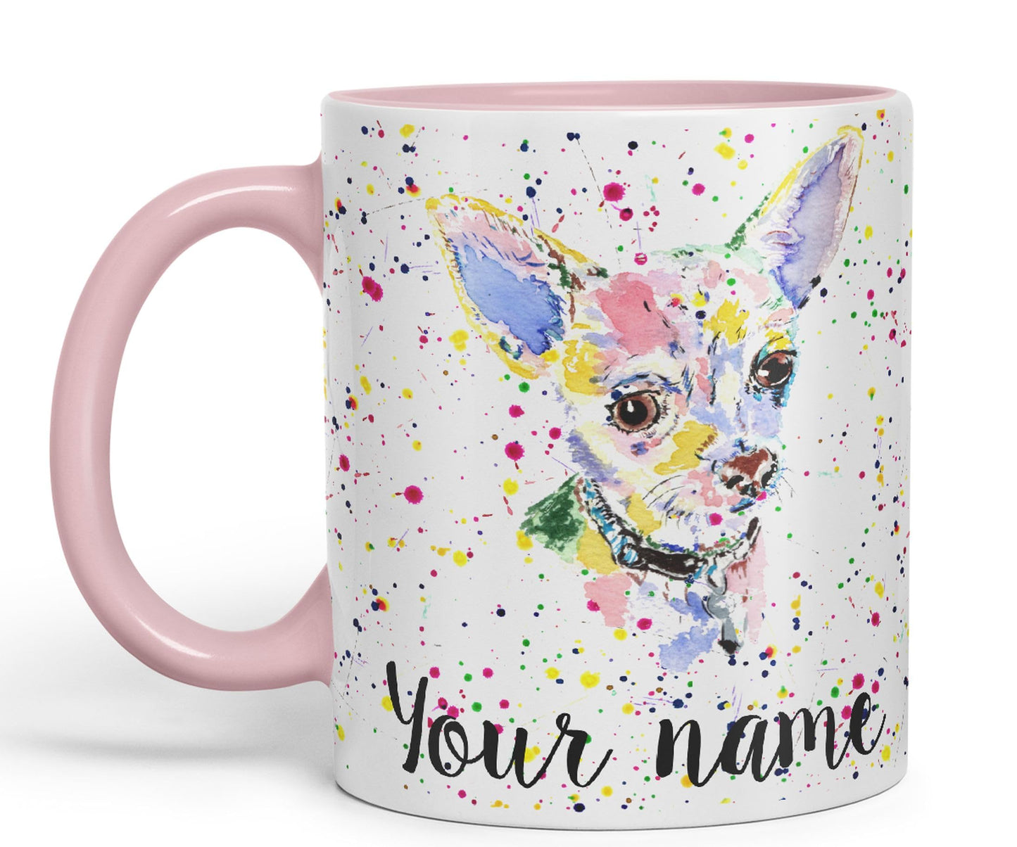 Vixar Personalised with Your Text Chihuahua Short Hair Dog Pet Animals Watercolour Art Coloured Ceramic Mug Cup Gift 330ml 11oz Custom Work Office Tea Coffee