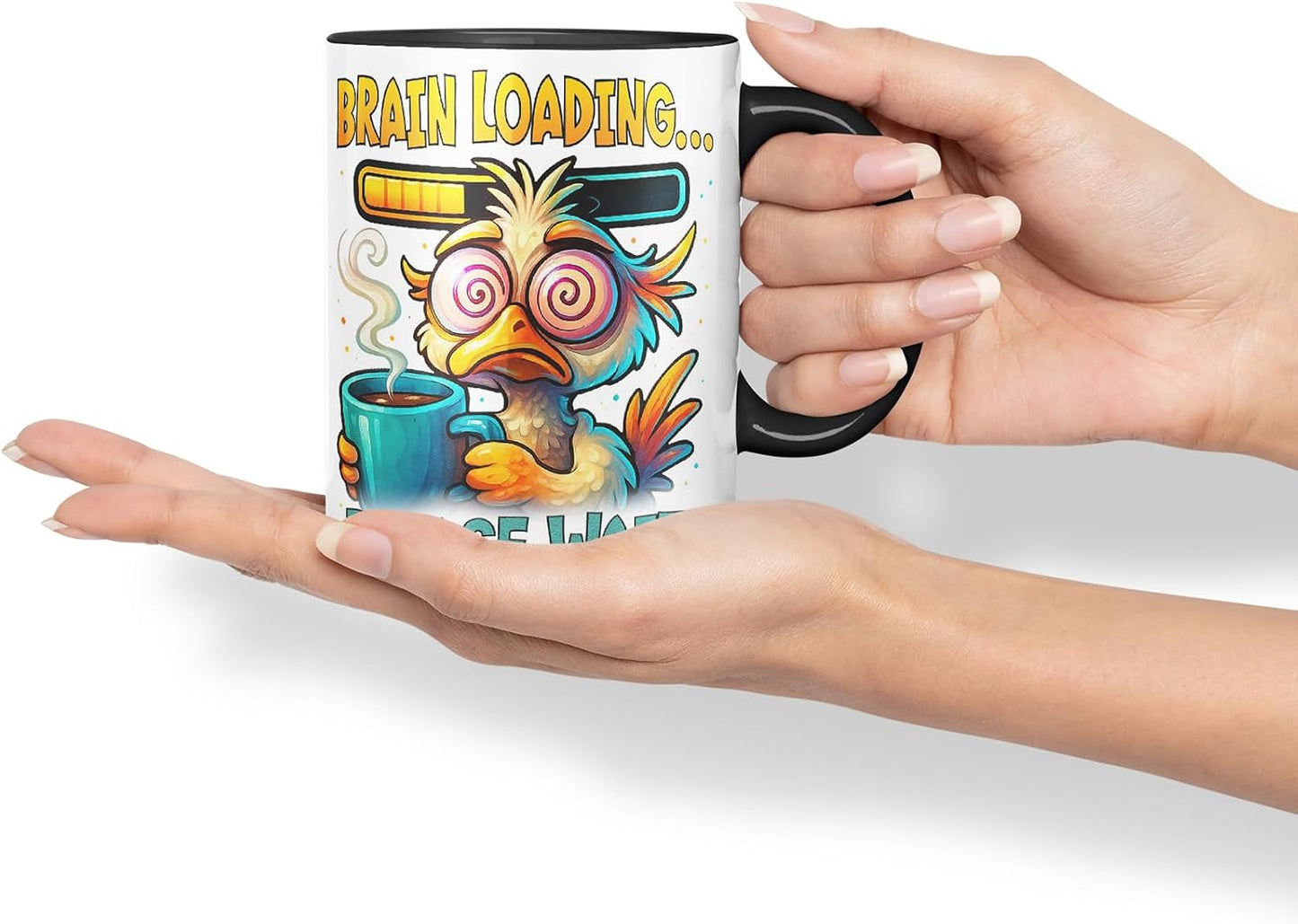 Vixar Brain Loading Please Wait Funny Bird Coffee Mug – Coloured Ceramic Mug Cup Gift, 11oz (Black)