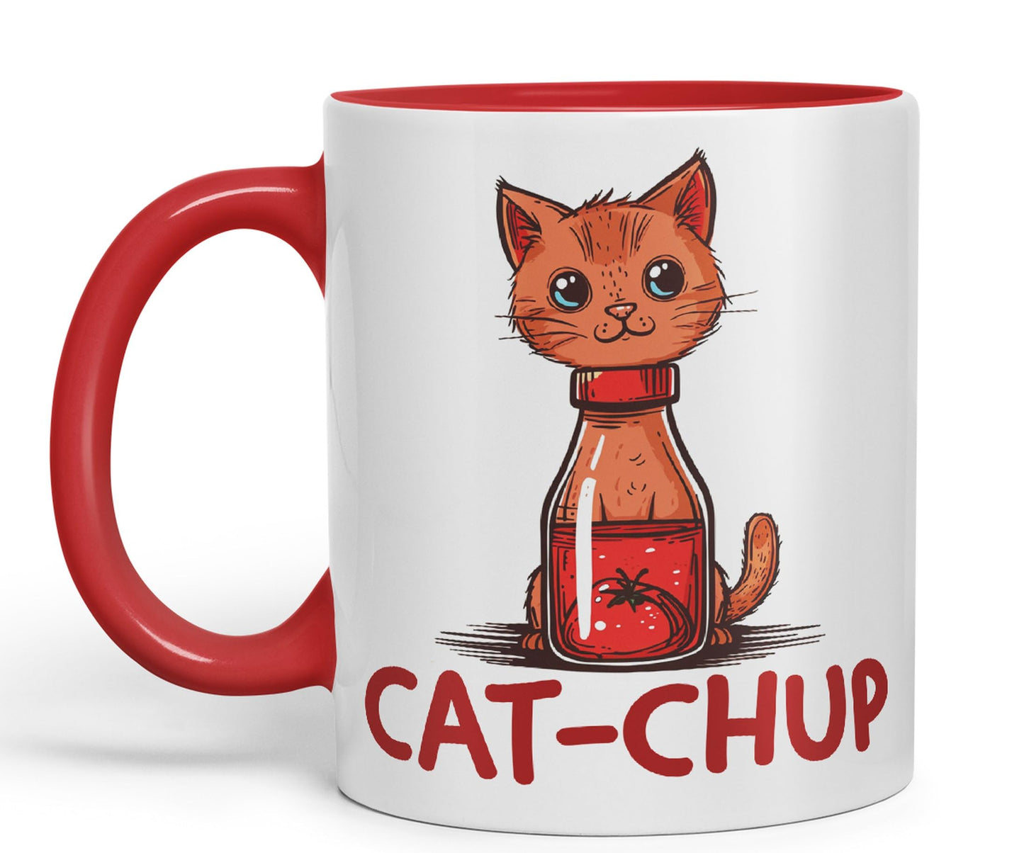 Cat-Chup, Cat Kitten Joke sarkasm Sarcastic Ceramic Coloured Mug Cup for Tea Coffee Hot Brew 330ml 11Oz Gift