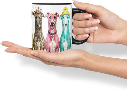 Vixar Greyhound Dog Mug – Cute Greyhound Coloured Ceramic Mug Cup Gift, 11oz (Black)