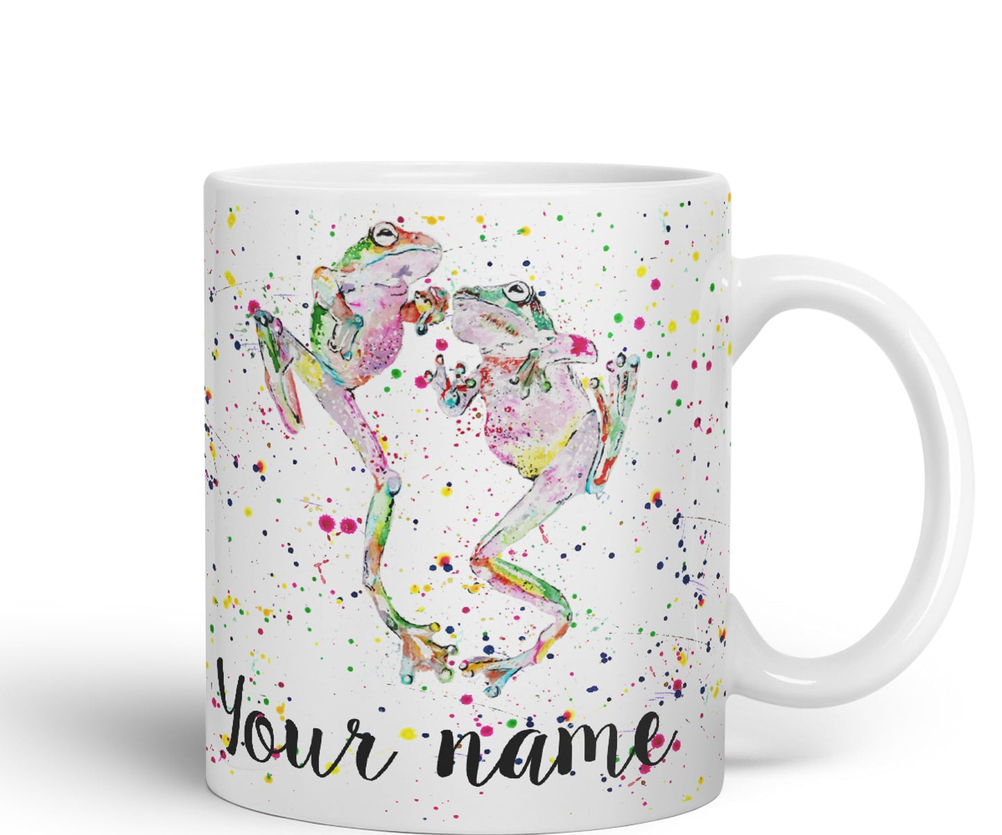 Personalised mug with Your Text name dancing Frogs Frog animals Watercolour Art Coloured Ceramic Mug Cup Gift 330ml 11oz Custom Work Office Tea Coffee